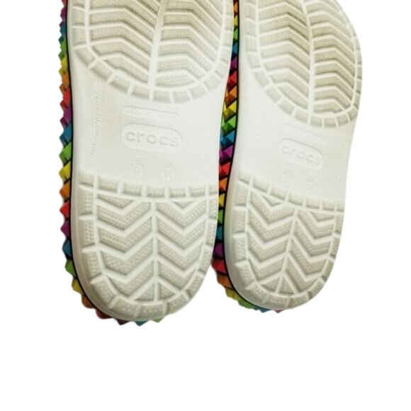 White Crocs Classic Clogs Rainbow Pyramid Studs Along Soles Unisex Size W11/M9 - Picture 6 of 15